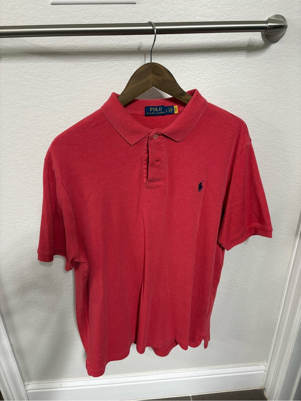 Polo by Ralph Lauren Men's Coral-Red Short Sleeve Polo with Navy Pony